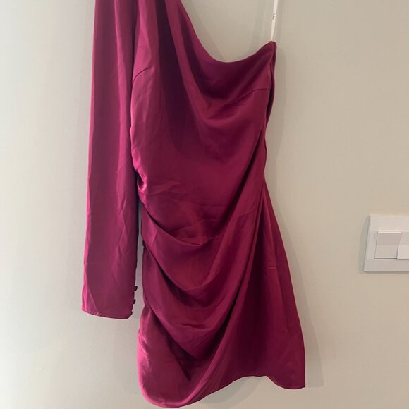 Lulus Magenta Happy Hour Satin Ruched One-Shoulder Mini Dress Women’s Size M - Picture 8 of 11